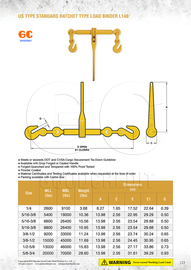 US Type Standard Ratchet Type Load Binder L140 Catalogue 800.jpg