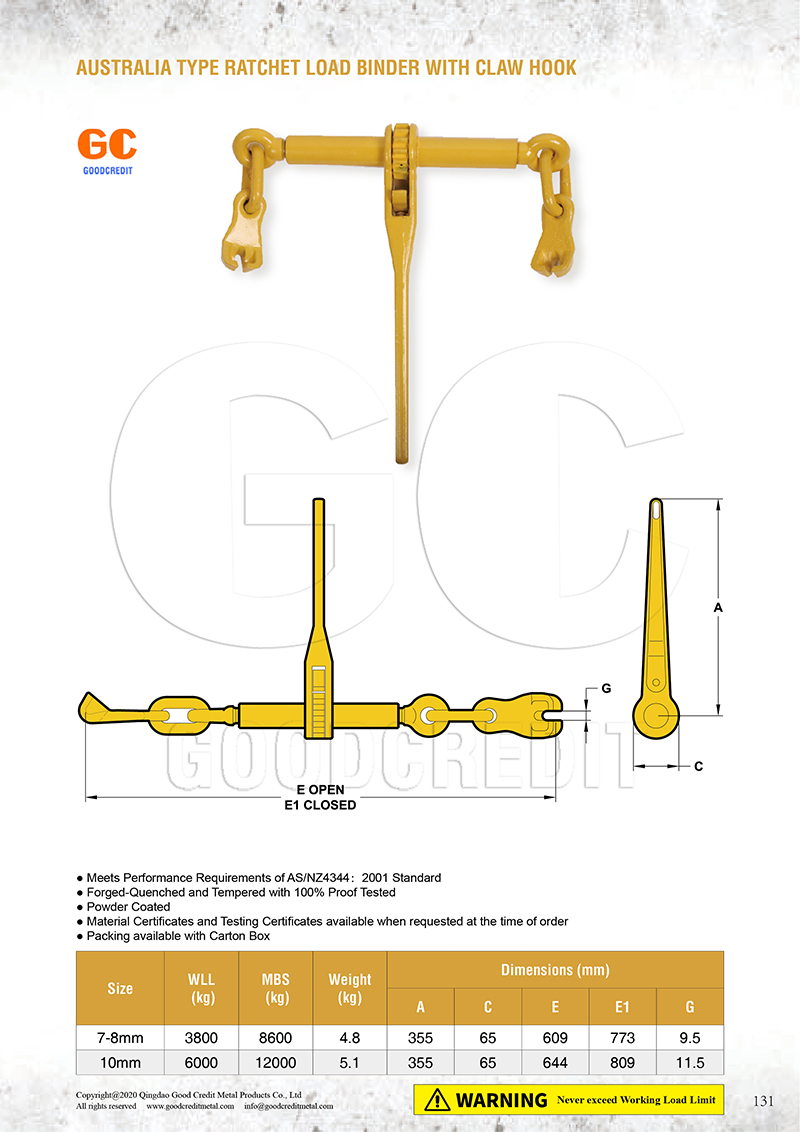 Austrialia Type Ratchet Load Binder with Claw Hook Catalogue 800.jpg